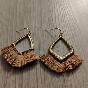 Anthropologie Gold and Tan Fringe Earrings